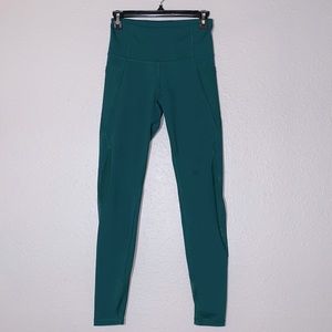 OLD NAVY Active Forrest green mesh panels side pockets leggings sz S like NEW